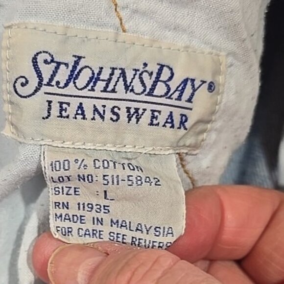 St. John's Bay Vtg Denim Shorts Cotton High Rise Elastic Waist Long Pleated Sz L - Picture 12 of 13